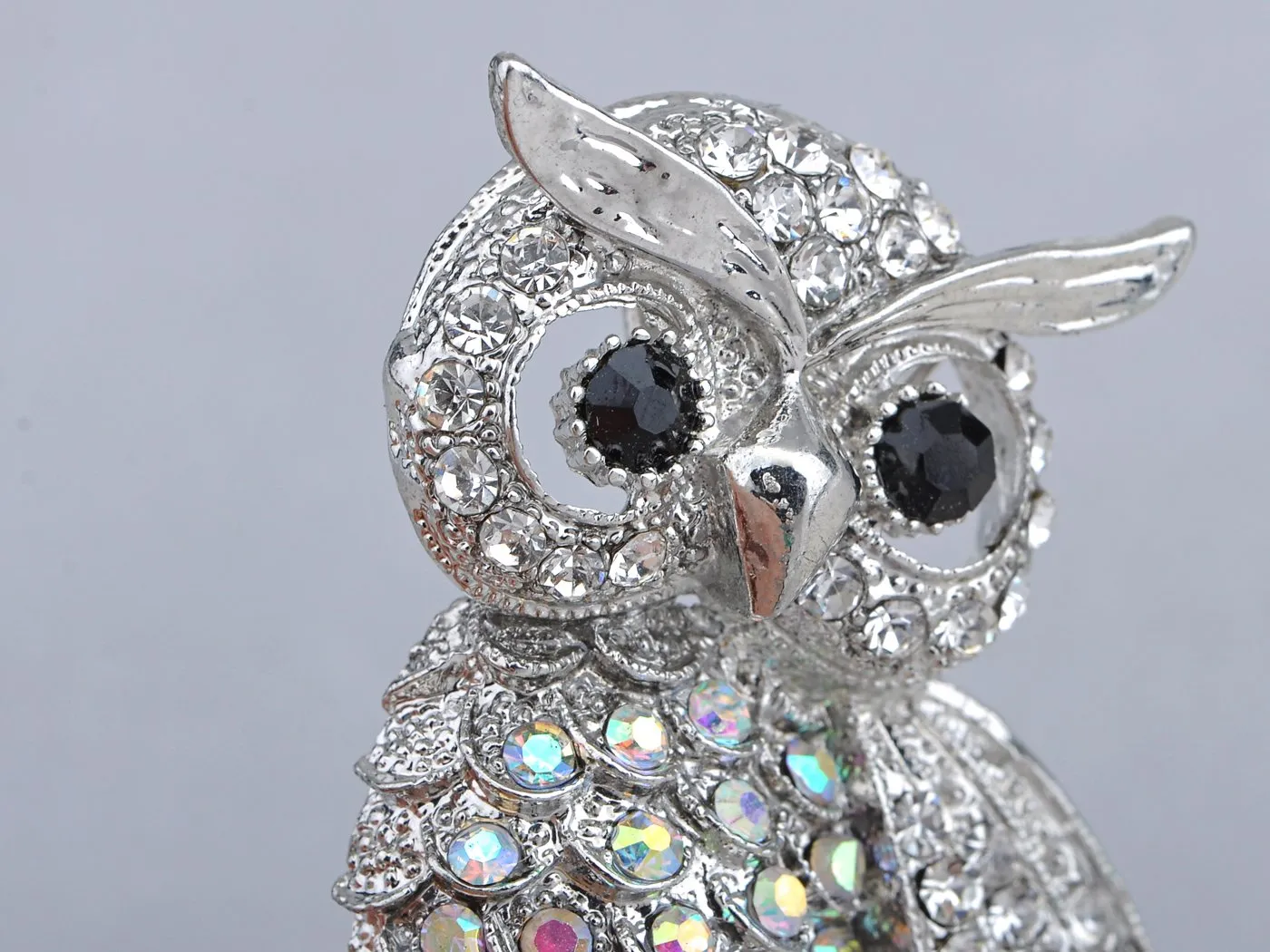 Alilang Antique Multicolored Crystal Rhinestone Perched Little Owl Branch Pin Brooch Silver