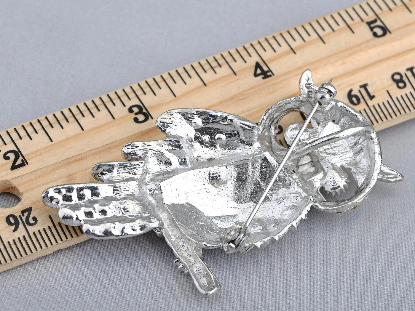 Alilang Antique Multicolored Crystal Rhinestone Perched Little Owl Branch Pin Brooch Silver