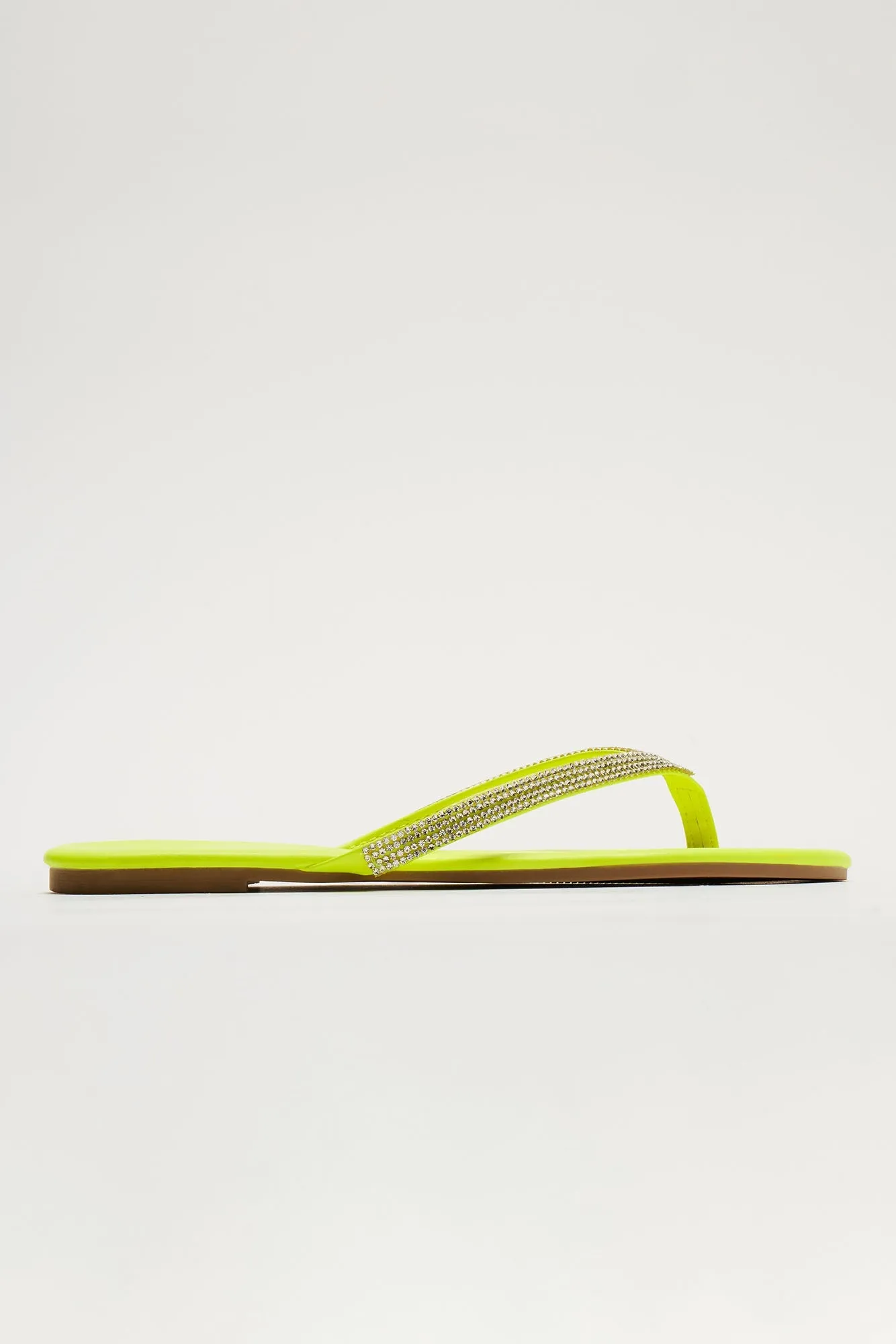 Amozae-Alina Rhinestone Flip Flops - Neon Yellow