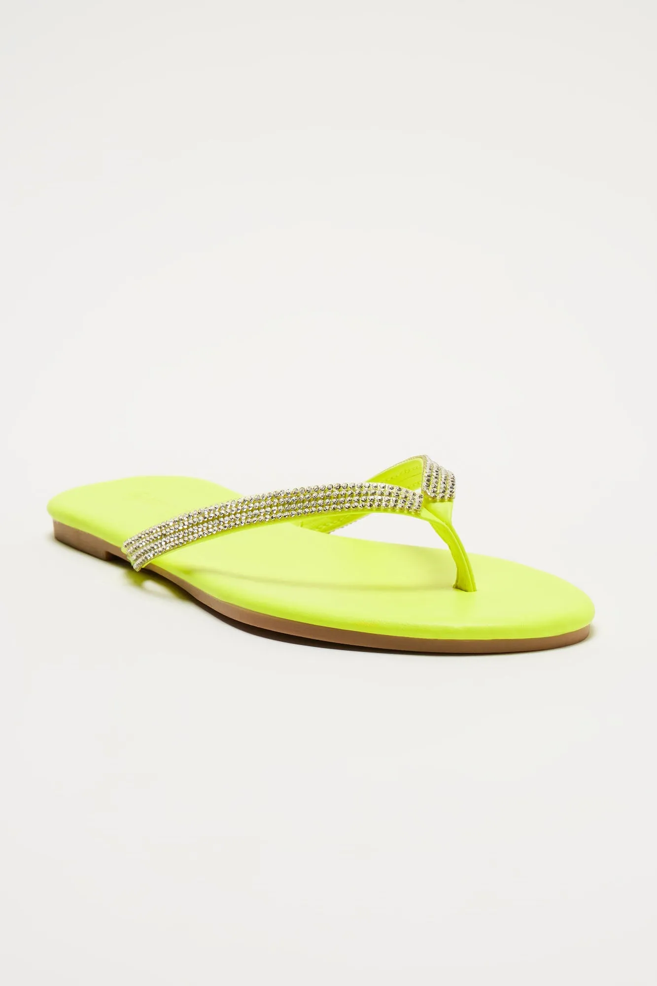 Amozae-Alina Rhinestone Flip Flops - Neon Yellow