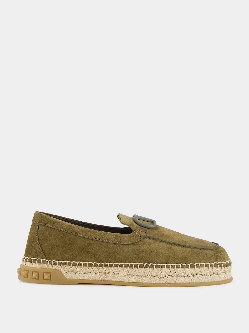 Army Green Split Leather Espadrilles