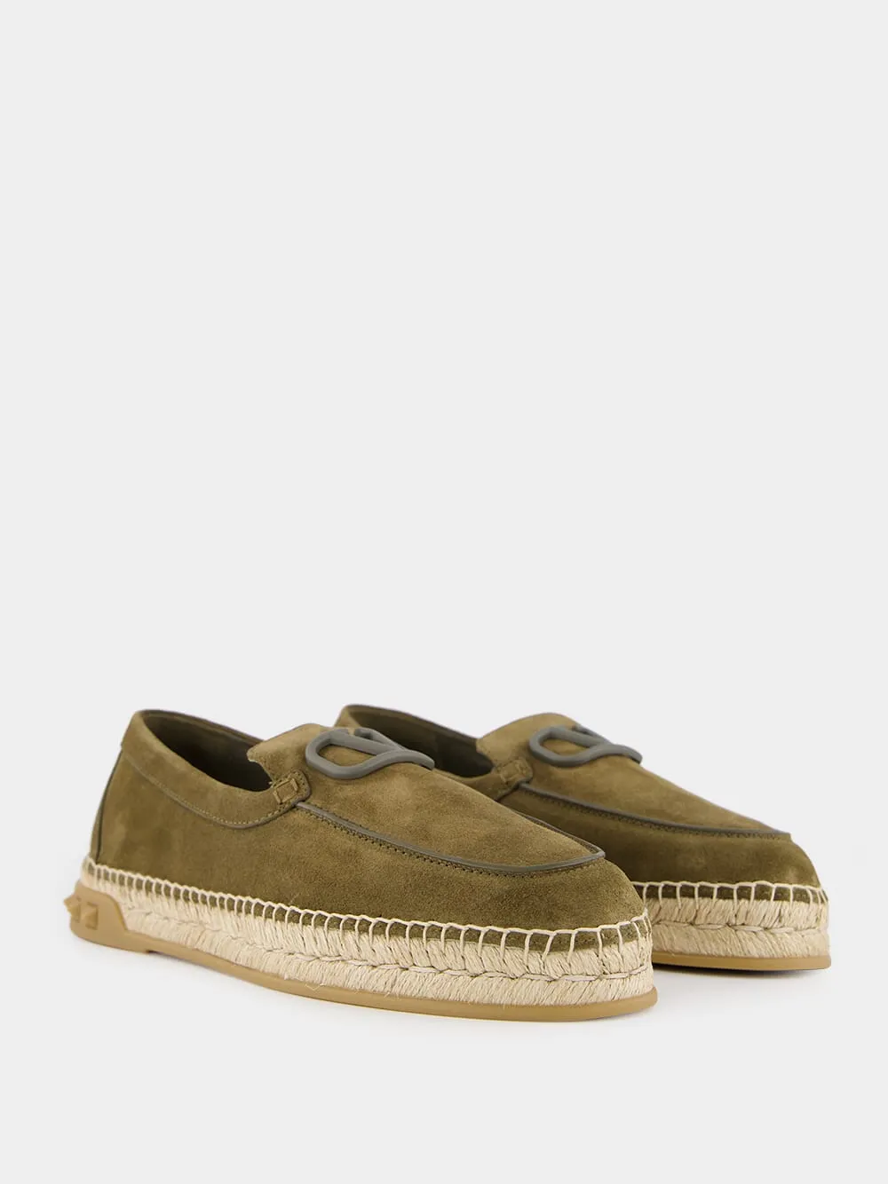 Army Green Split Leather Espadrilles