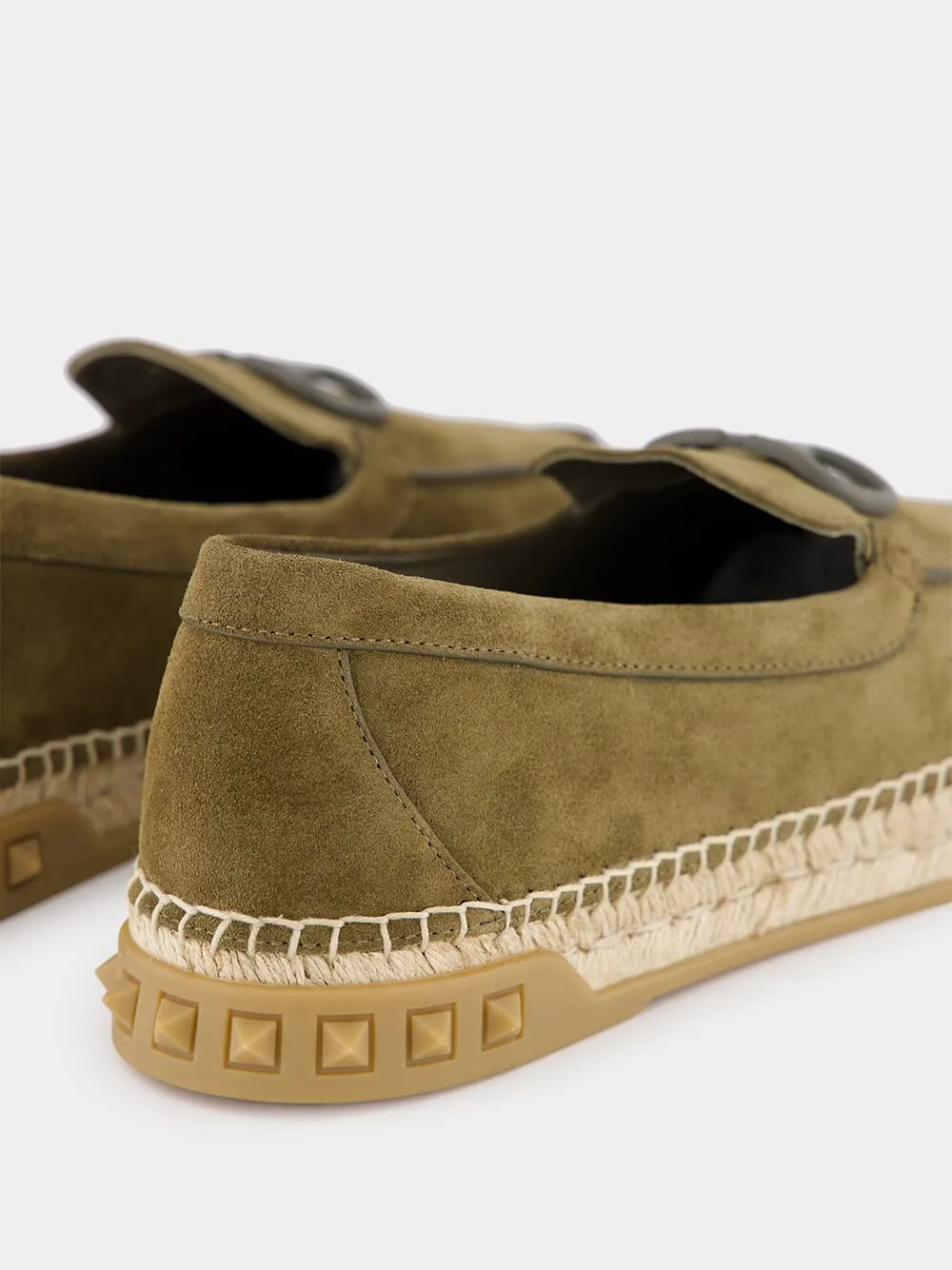 Army Green Split Leather Espadrilles