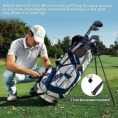 Asyxstar Golf Club Brush and Golf Club Cleaner Oversized Golf Brush Head golf bag accessories and Retractable Spike Golf Accessories for Men with Golf Club Tool and Groove Cleaner Bag