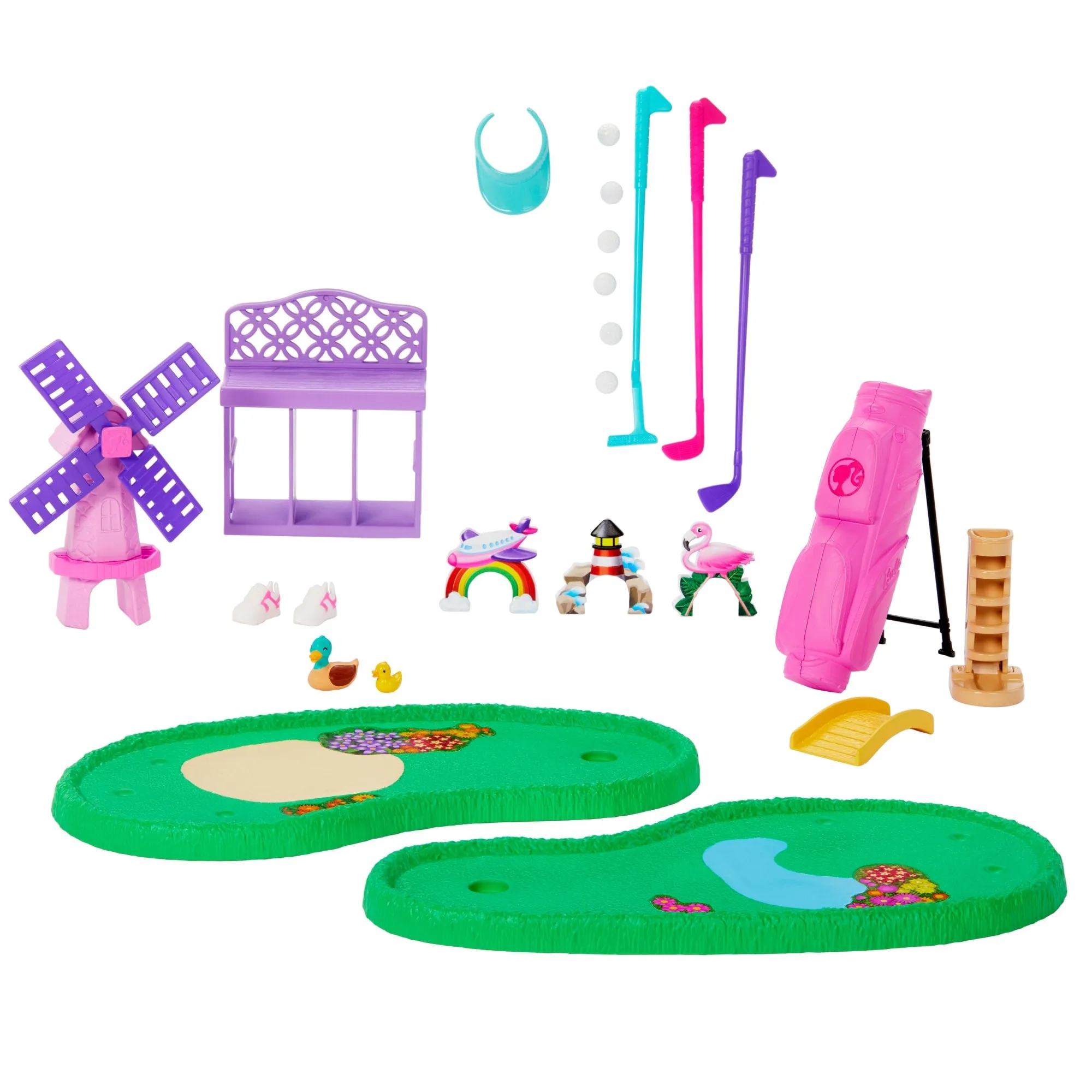 Barbie World Mini Golf Toy Playset With 22 Pieces Including Clubs, Balls, Visor, Shoes, & More