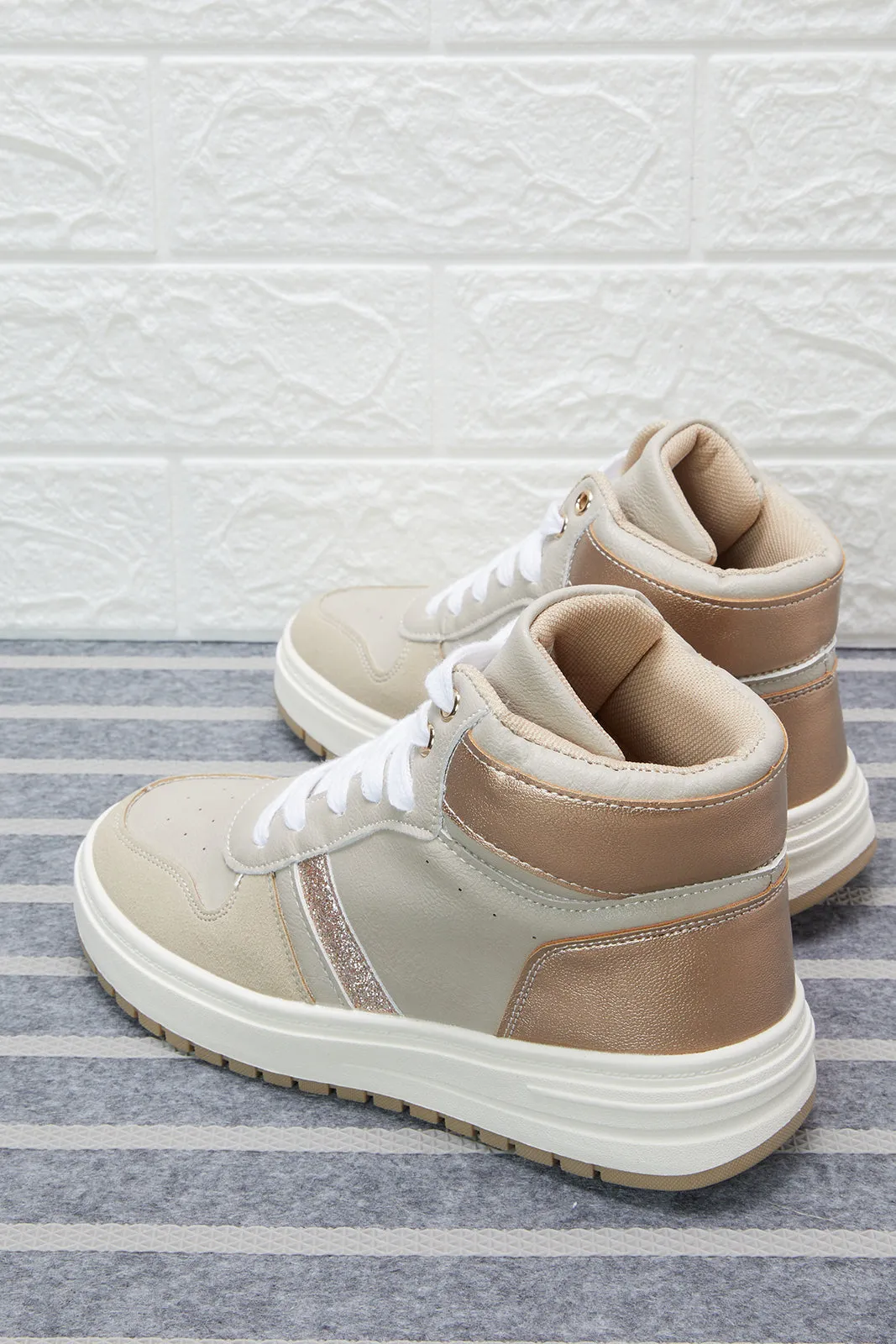 Beige Lace-Up High-Top