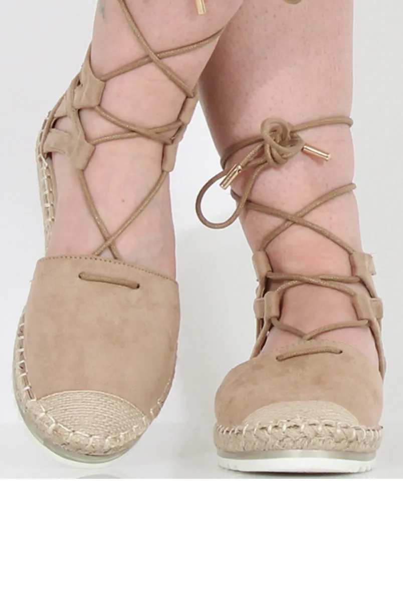 Beige Suede Lace Up Espadrilles - Marisa