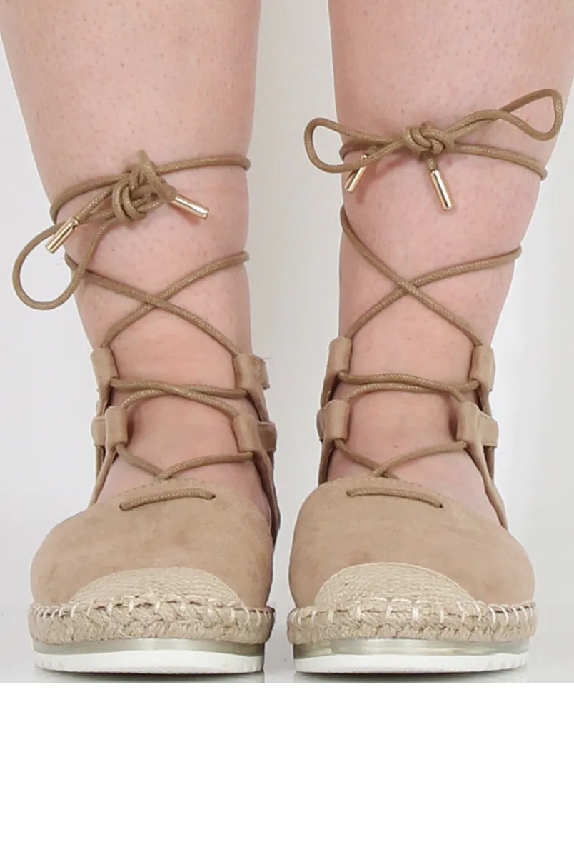 Beige Suede Lace Up Espadrilles - Marisa