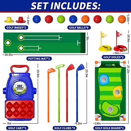 Bennol Toddler Golf Set Toys for Kids, Upgraded Kids Golf Cart Toys Sets with 4 Golf Sticks, 8 Balls and 1 Mat, Indoor & Outdoor Golf Toys for 3 4 5 6 Year Old Boys Girls Toddlers