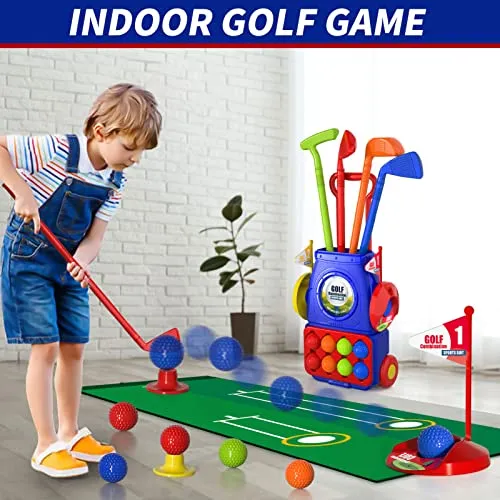 Bennol Toddler Golf Set Toys for Kids, Upgraded Kids Golf Cart Toys Sets with 4 Golf Sticks, 8 Balls and 1 Mat, Indoor & Outdoor Golf Toys for 3 4 5 6 Year Old Boys Girls Toddlers