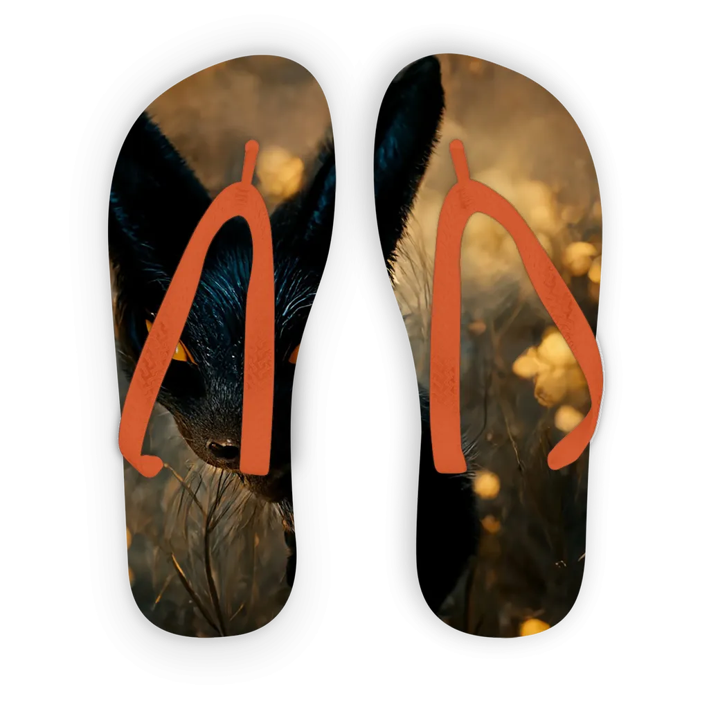 Black and Orange Kitty Cat Adult Flip Flops