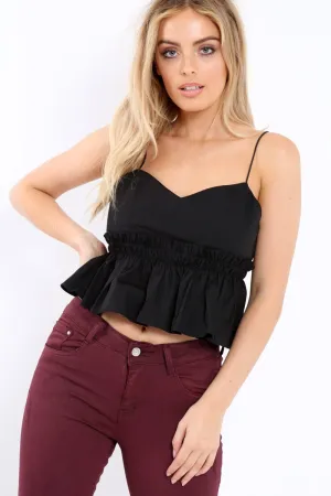 Black Cami Frill Crop Top - Margot