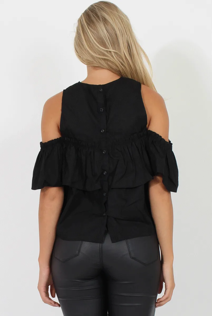 Black Cold Shoulder Frill Layer Top - Ursula