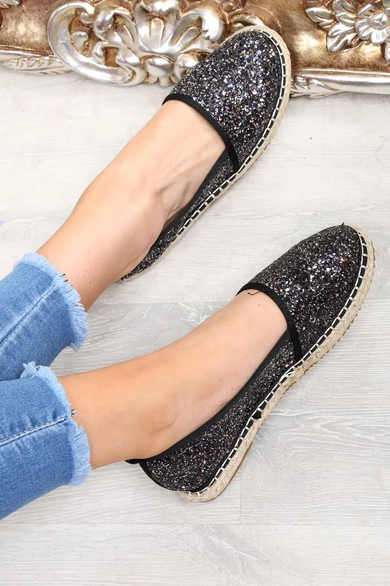 Black Glitter Espadrilles - Ivery