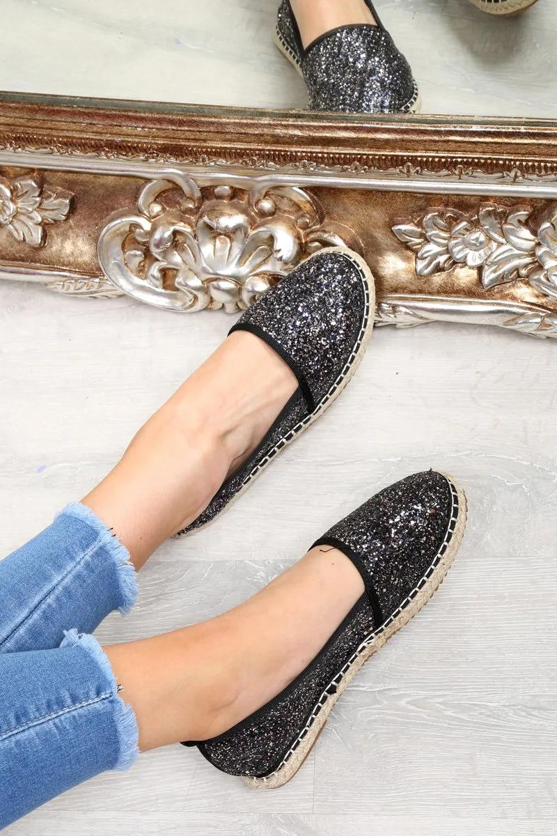 Black Glitter Espadrilles - Ivery