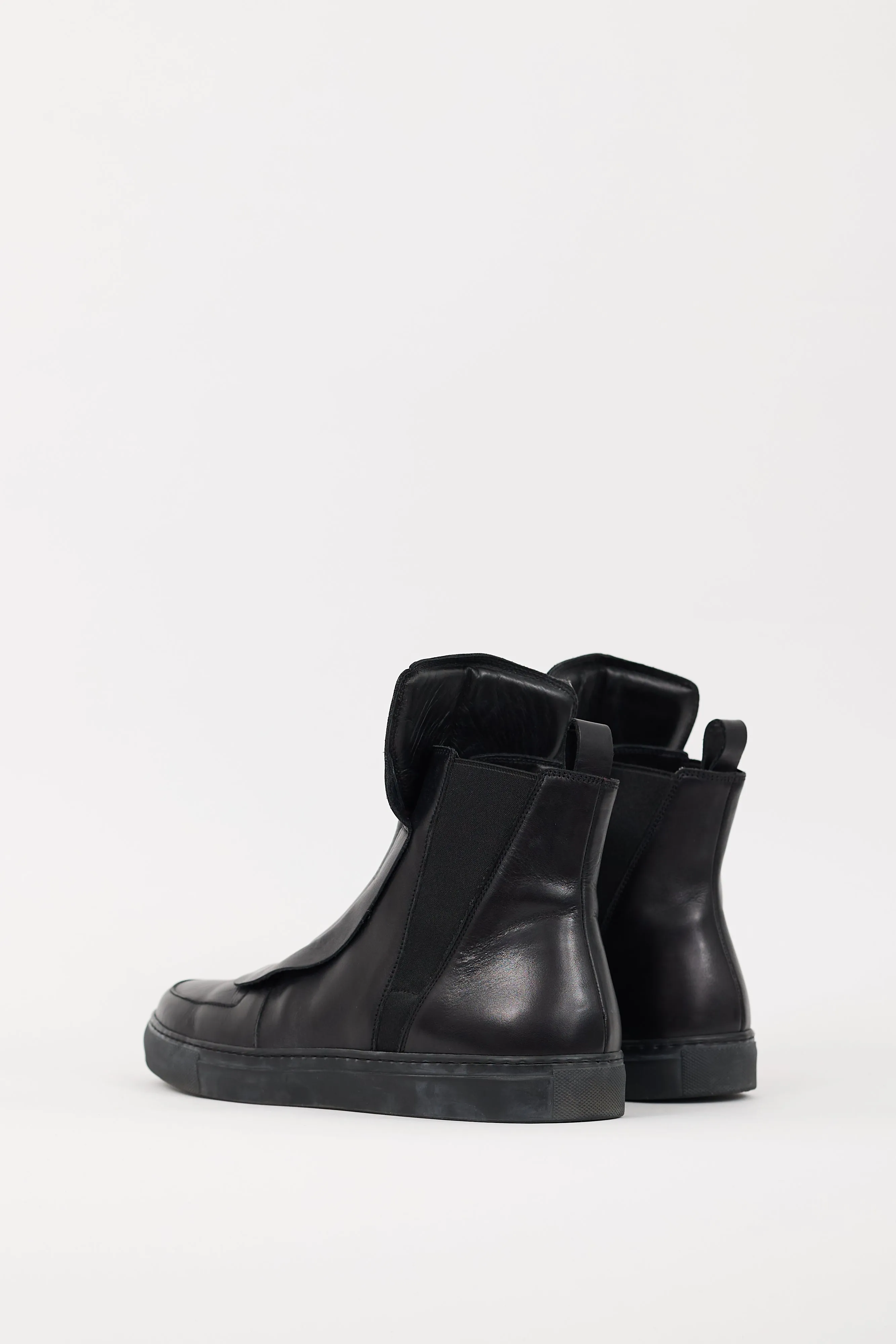 Black Leather Panelled High Top Sneaker