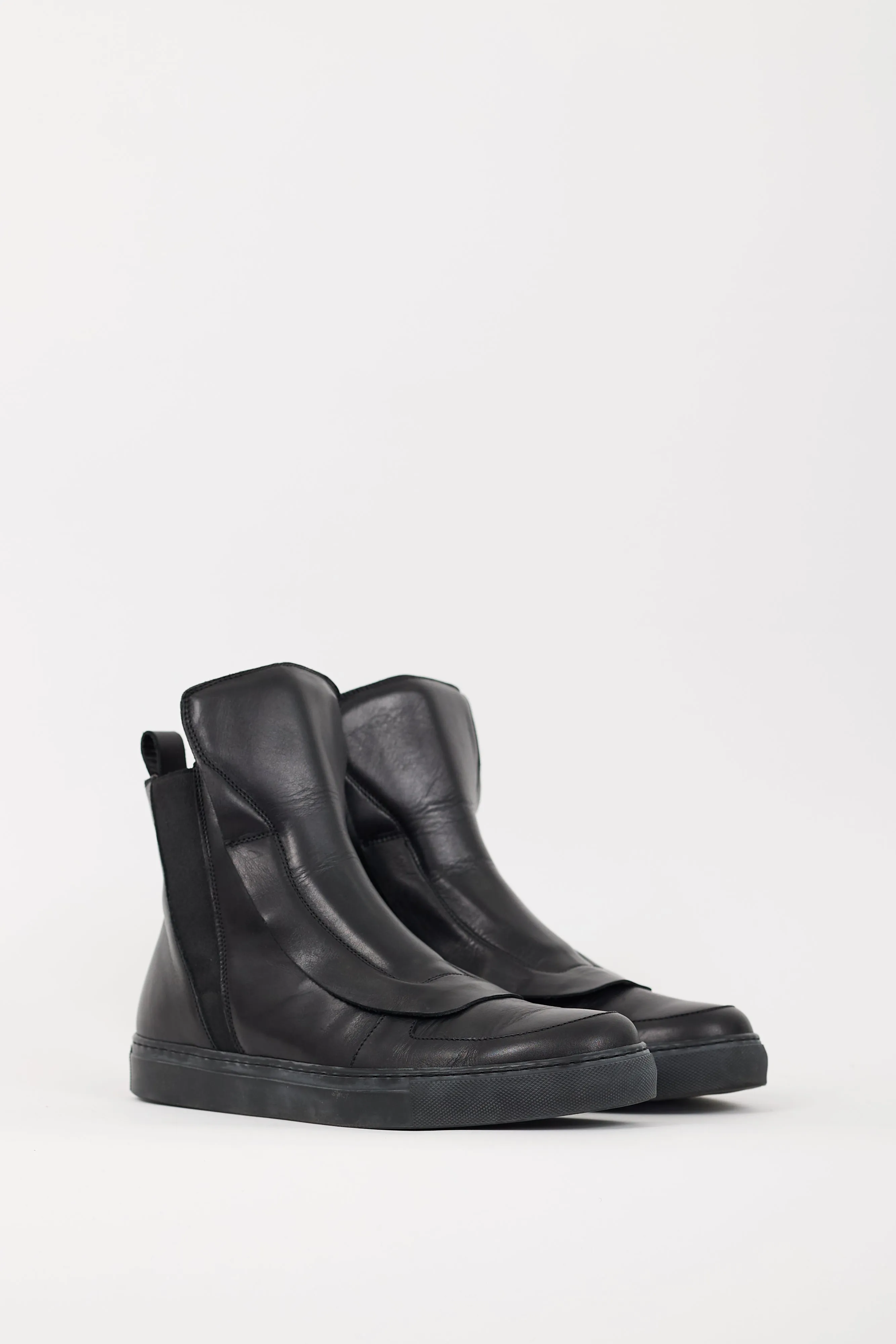 Black Leather Panelled High Top Sneaker