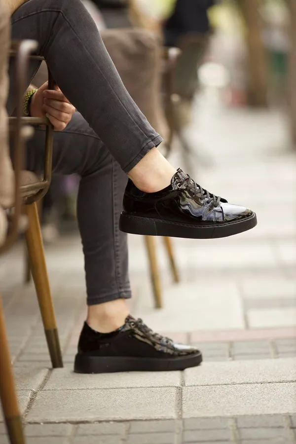 Black Patent Leather High Top Sneakers for Men | GentWith