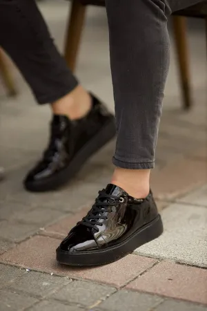 Black Patent Leather High Top Sneakers for Men | GentWith