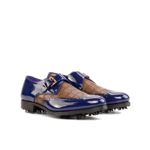 Blue Patent & Brown Croco Single Monk Golf Shoes