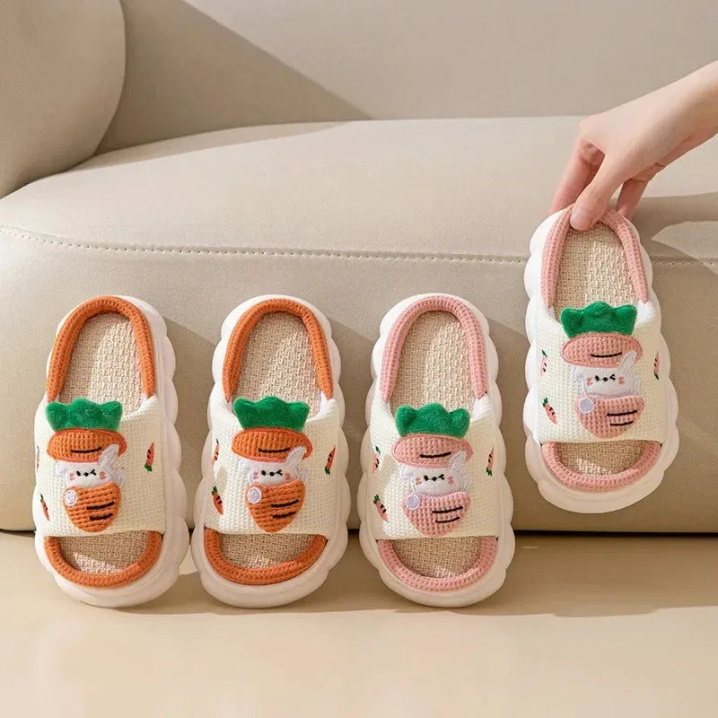 Boys and Girls Linen Thick PVC Thickened Slippers Children's Four Seasons Linen Slippers Children's Four Seasons Linen Home