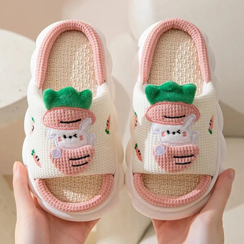 Boys and Girls Linen Thick PVC Thickened Slippers Children's Four Seasons Linen Slippers Children's Four Seasons Linen Home