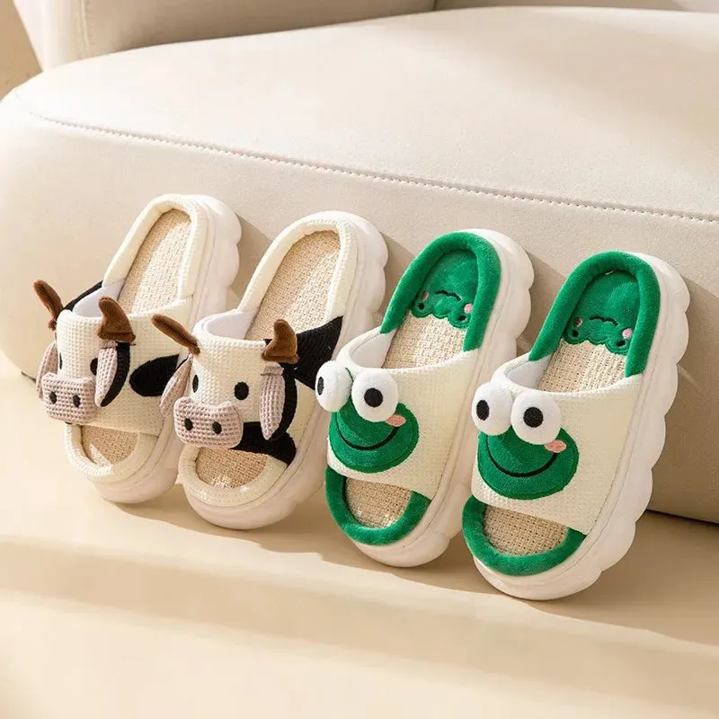 Boys and Girls Linen Thick PVC Thickened Slippers Children's Four Seasons Linen Slippers Children's Four Seasons Linen Home