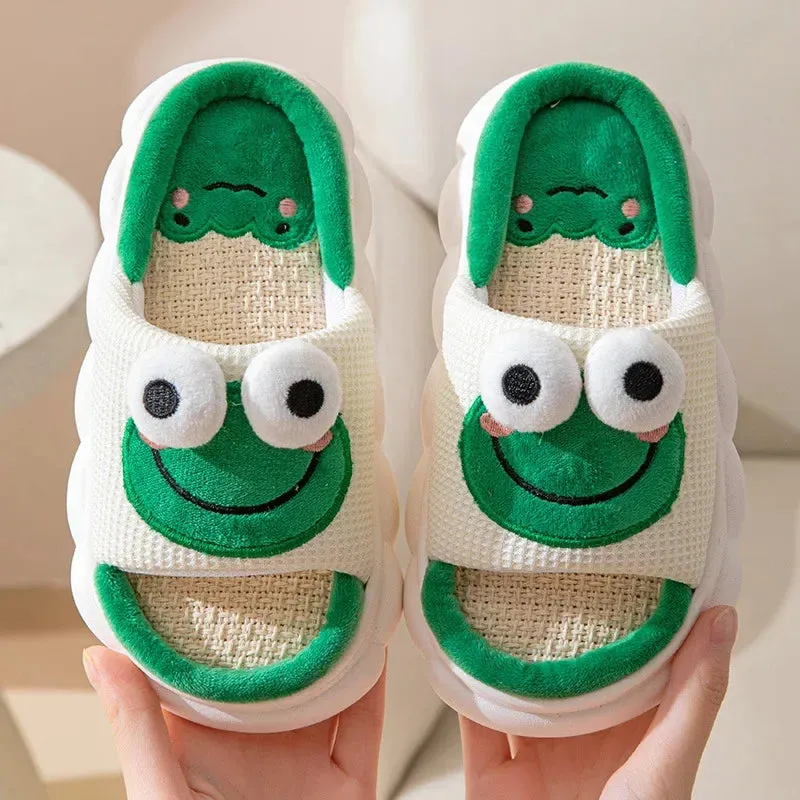 Boys and Girls Linen Thick PVC Thickened Slippers Children's Four Seasons Linen Slippers Children's Four Seasons Linen Home