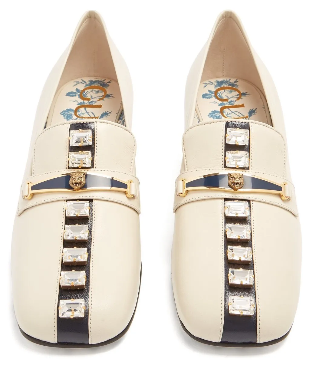 Crystal-Embellished Leather Loafers