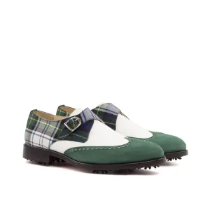 DapperFam Brenno Golf in Tartan / White / Forest Men's Sartorial & Italian Leather & Italian Suede Single Monk