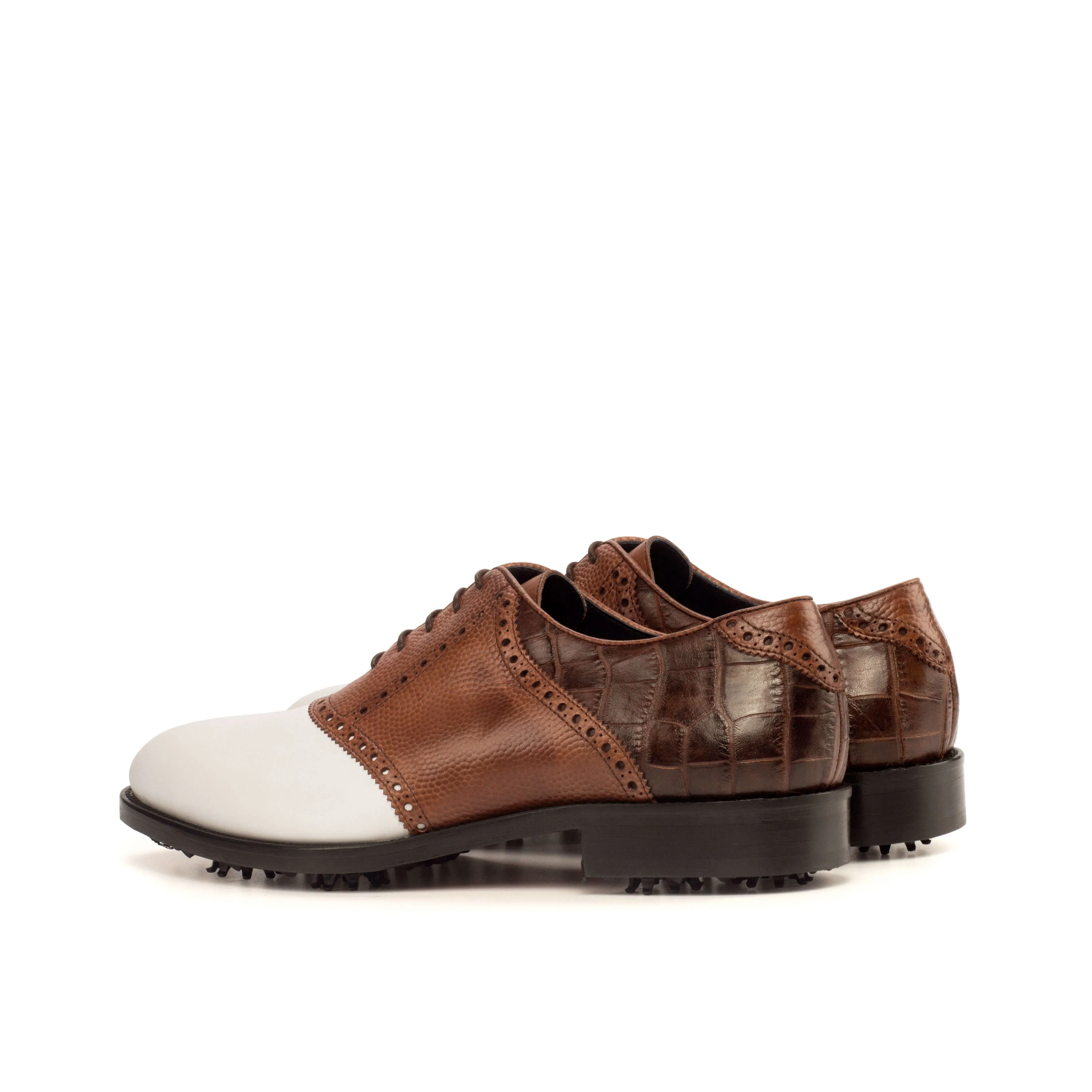 DapperFam Fabrizio Golf in Dark Brown / White / Med Brown Men's Italian Pebble Grain Leather Saddle