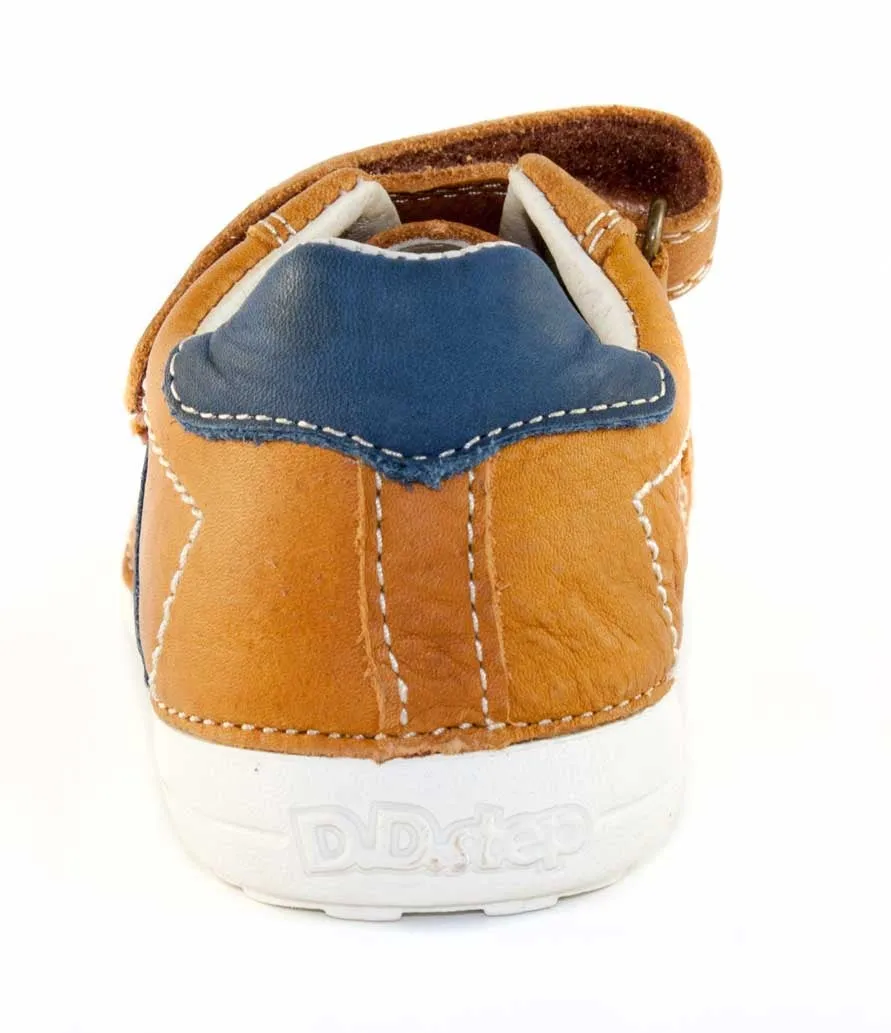 D.D. Step Little Kid Boy Shoes Sandy Brown With Blue Waves - Supportive Leather From Europe Kids Orthopedic