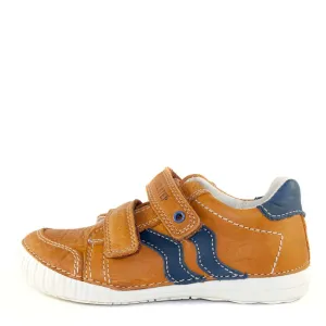 D.D. Step Little Kid Boy Shoes Sandy Brown With Blue Waves - Supportive Leather From Europe Kids Orthopedic