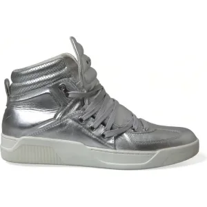 Dolce & Gabbana Silver Leather High-Top Sneakers