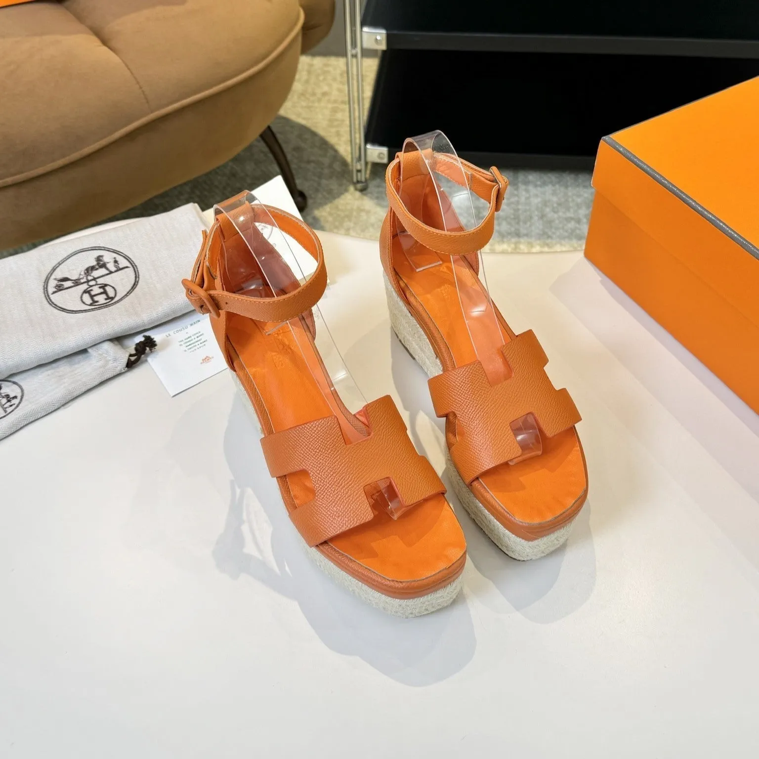 Elda espadrille 80 Orange Epsom Calfskin