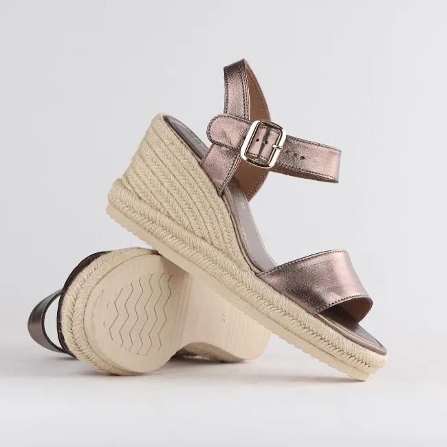 Espadrille Wedge Sandal in Lead Metallic - 12683