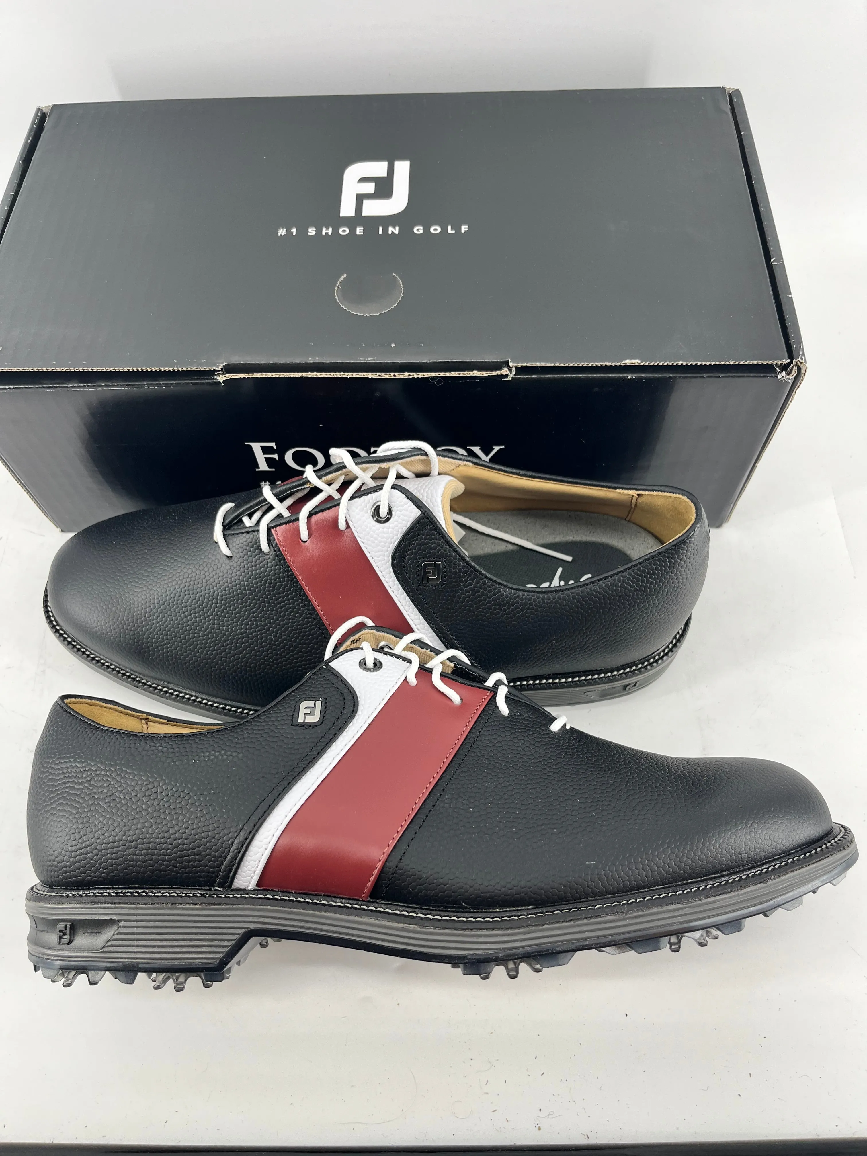 Footjoy Myjoys Premiere Series Packard Golf Shoes Black Red White 12 Wide