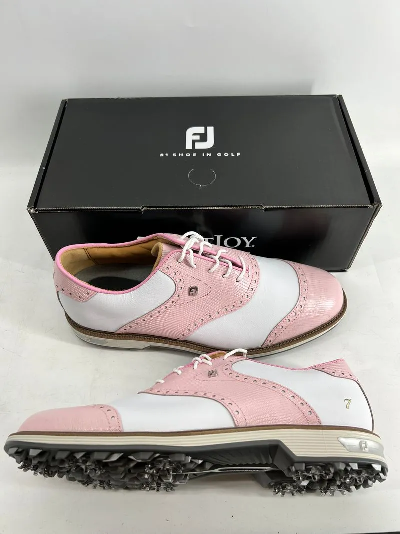 Footjoy Myjoys Premiere Series Wilcox Golf Shoes White Pink "7" Logo 11 Medium