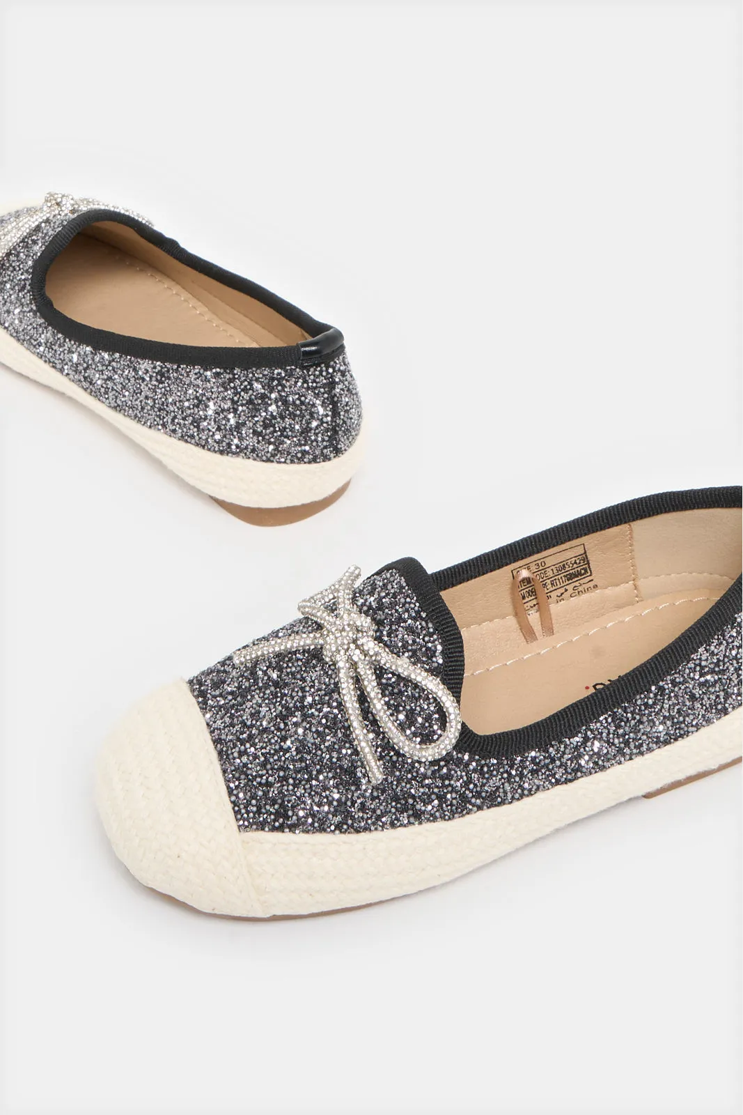 Girls Black Shimmery Espadrille