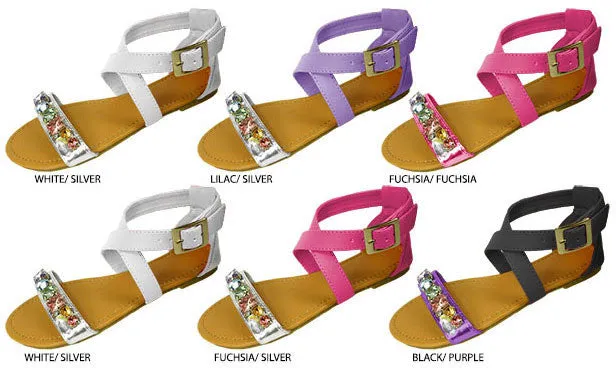 girls criss cross sandals with metallic strap Case of 36