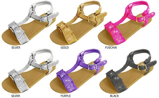 girls glitter bow sandals with patent trimming Case of 36