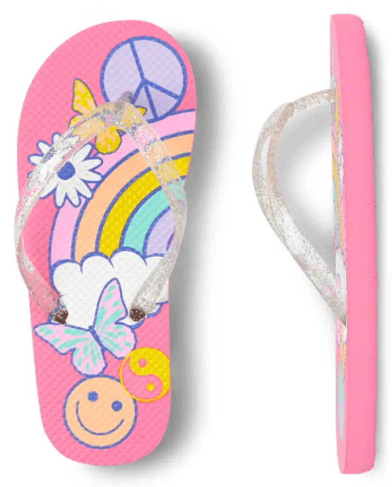 Girls Happy Face Flip Flops