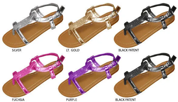 girls metallic sandals with glitter top strap Case of 36