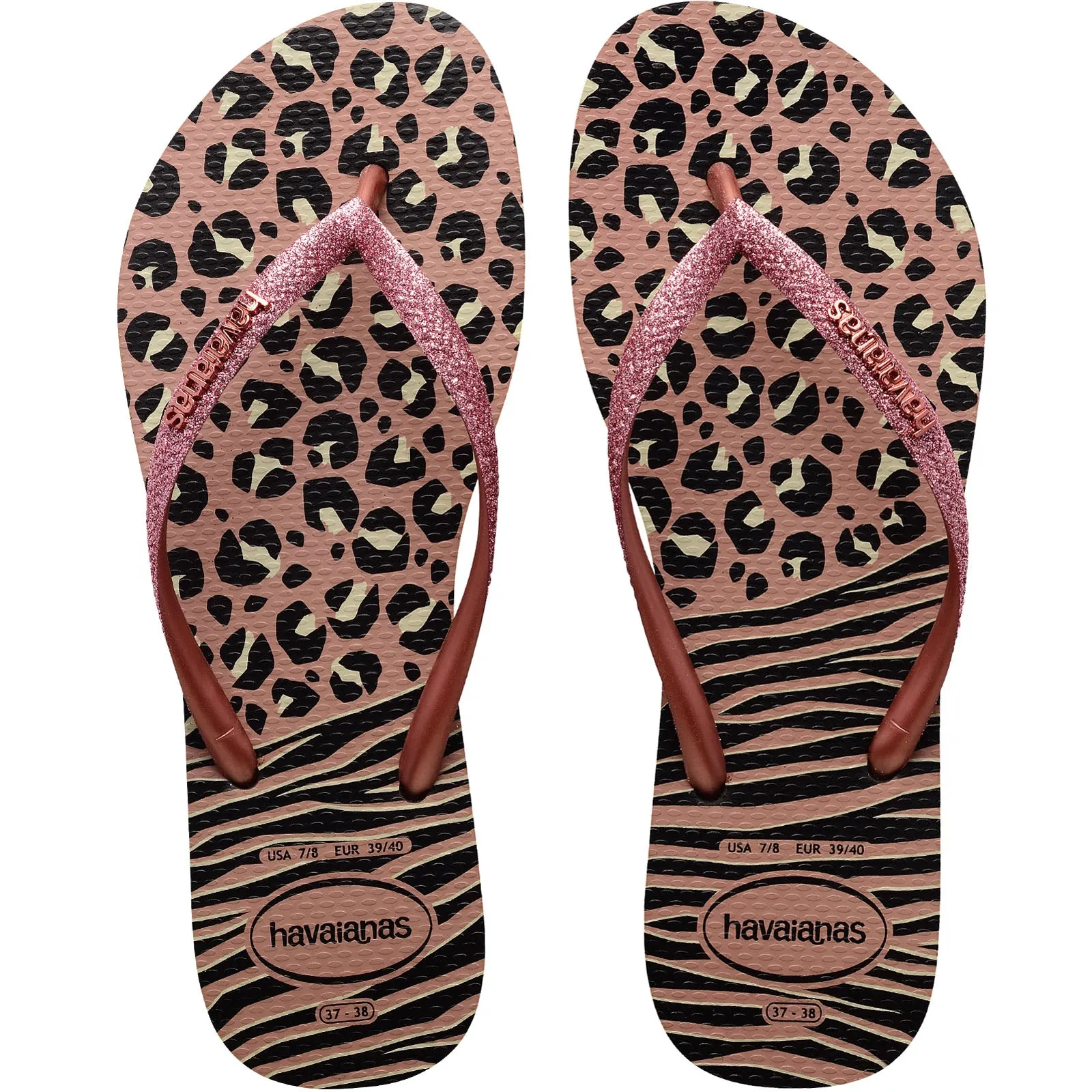 Havaianas Slim Animal Mix Summer Flip Flops - Black/Gold