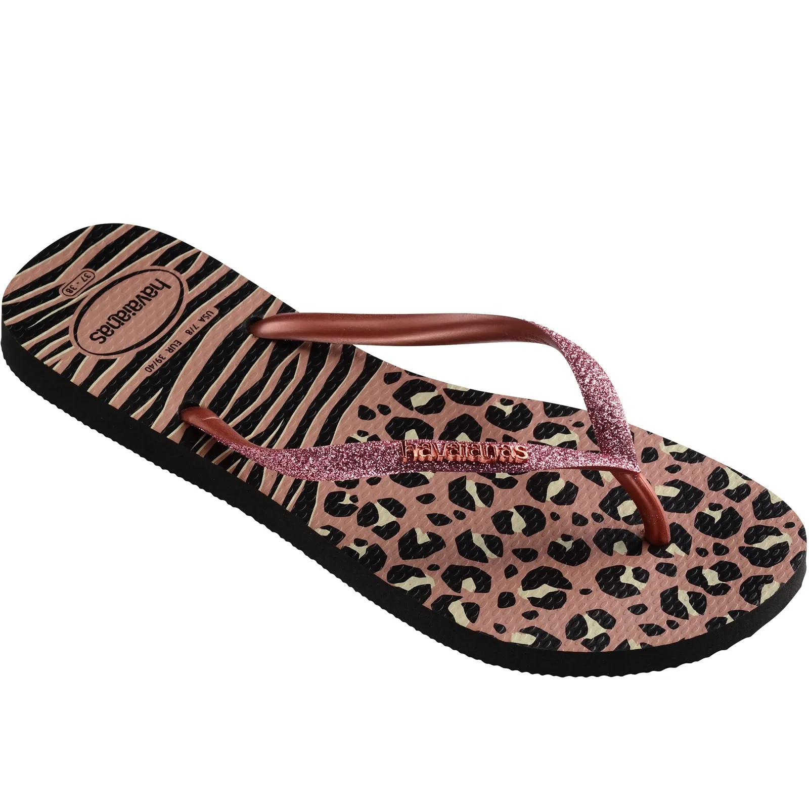 Havaianas Slim Animal Mix Summer Flip Flops - Black/Gold