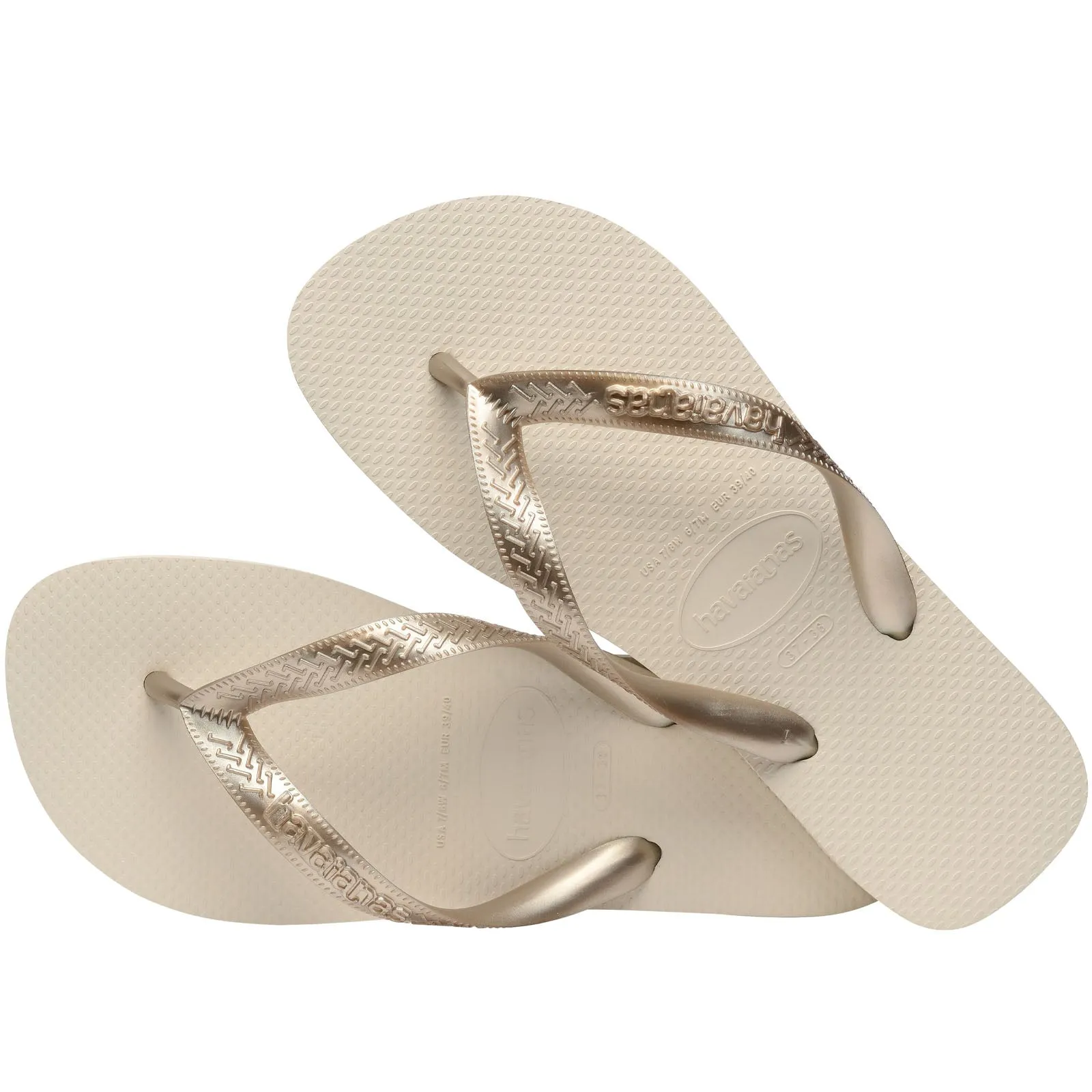 Havaianas Womens Top Tiras Metallic Flip Flops - Beige