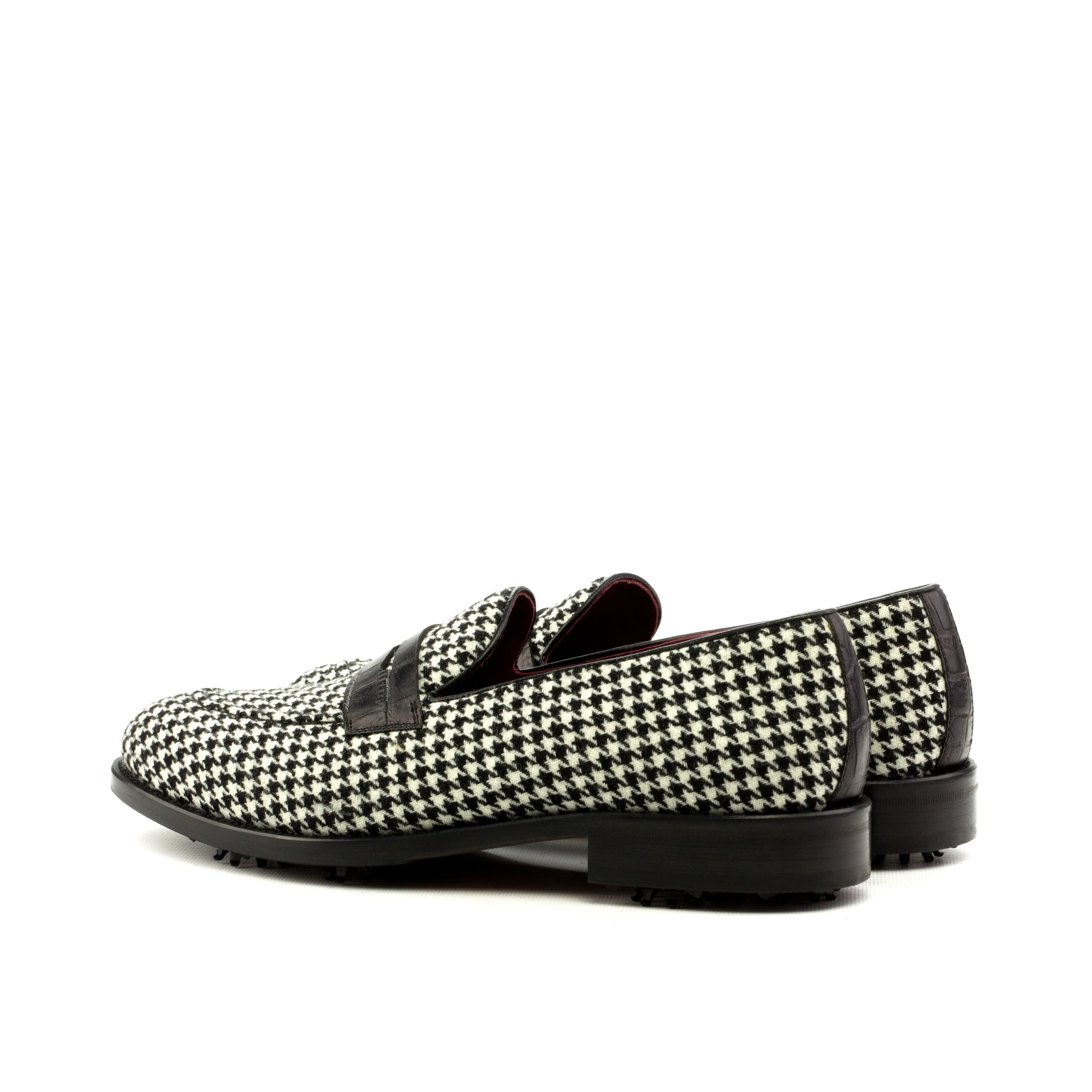 Houndstooth & Black Calf Penny Loafer Golf Shoes