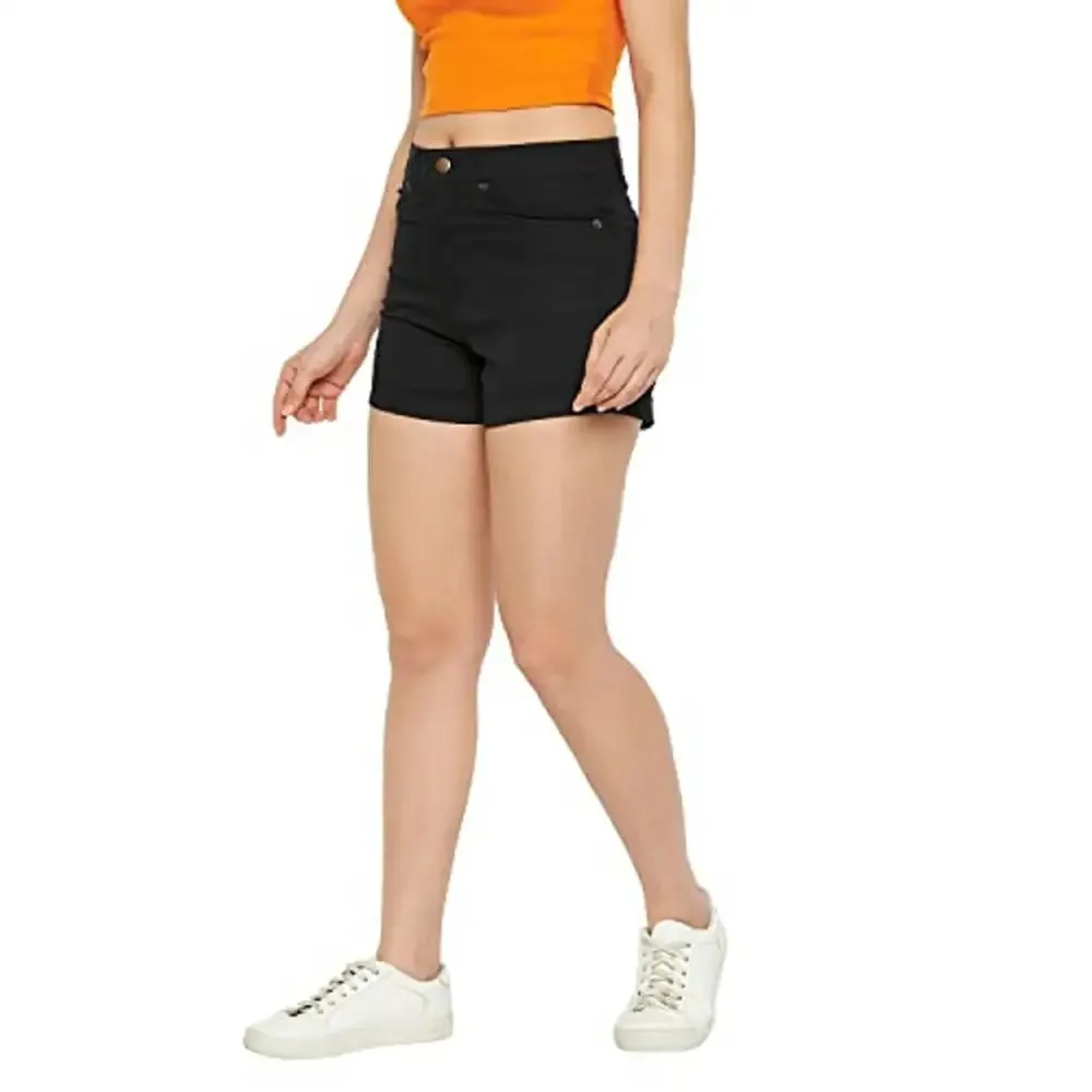 HYPERNATION Black Cotton Twill Lycra Women's Shorts