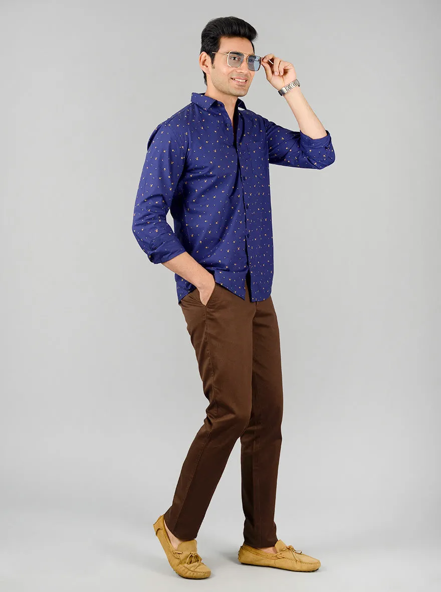 Indigo Blue Printed Slim Fit Casual Shirt | Greenfibre