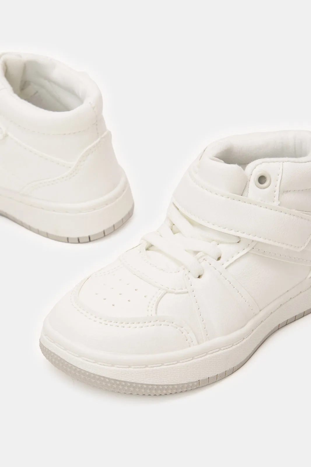 Infant Boys White Velcro High-Top Sneakers